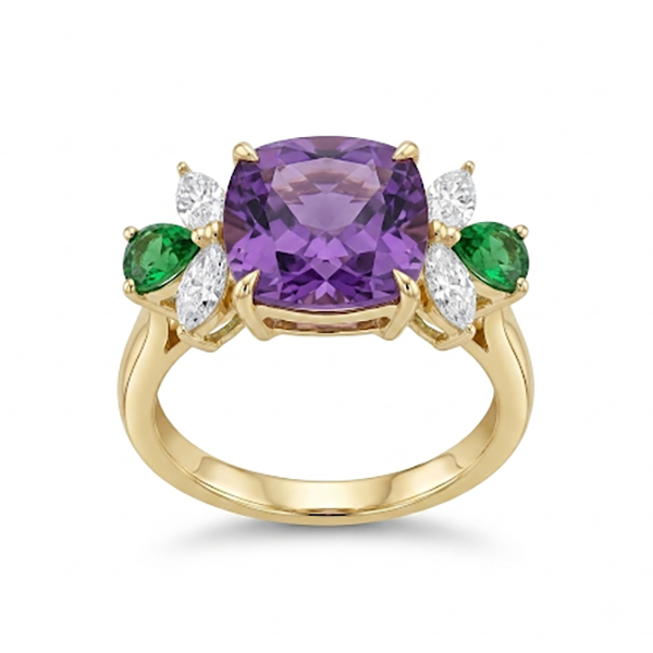 18K Amethyst, Tsavorite & Diamond Ring
